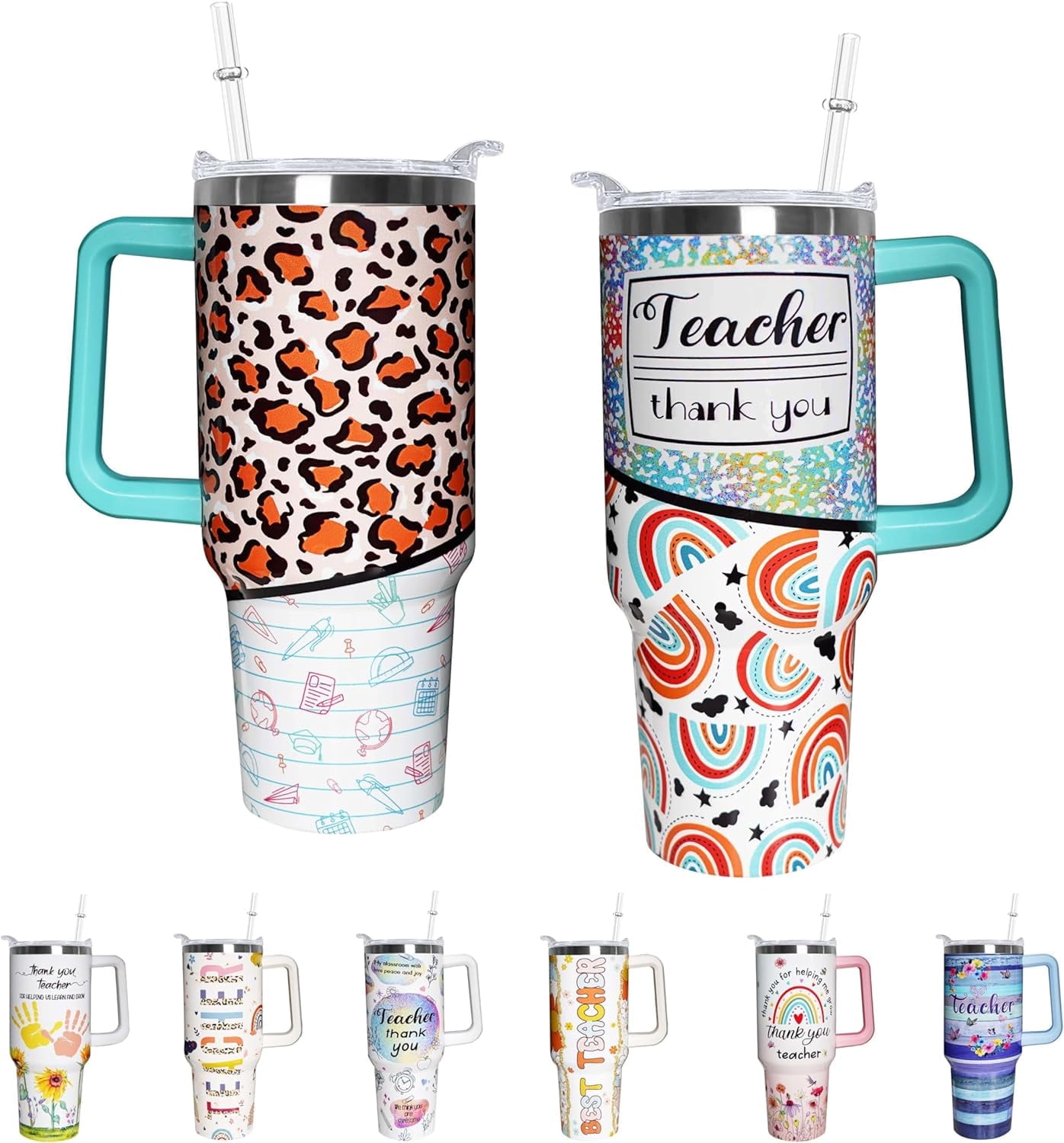 Teacher 40 oz Tumbler Appreciation Gifts for Women with Handle Insulated Stainless Steel Thank You Teacher Travel Coffee Mug with Lid and Straw Gifts