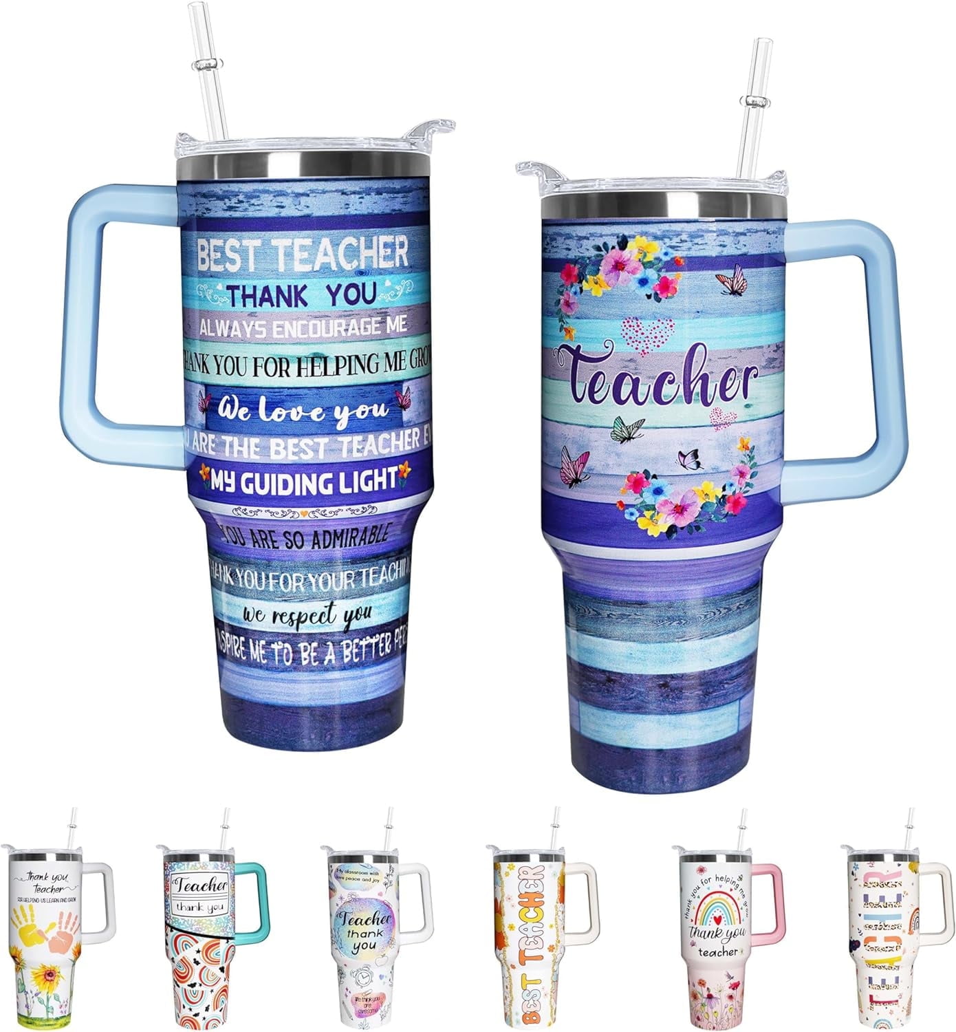 Teacher 40 oz Tumbler Appreciation Gifts for Women with Handle Insulated Stainless Steel Thank You Teacher Travel Coffee Mug with Lid and Straw Gifts