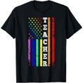 thumbnail image 1 of Teacher American Gay Pride Flag T-Shirt, 1 of 4
