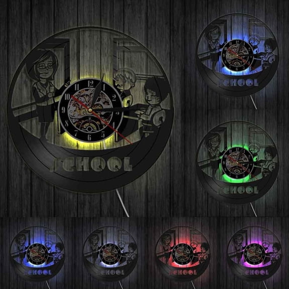 Teacher And Students School Kindergarten Wall Clock Nursery Educational Decor Vinyl Record Wall Clock Teacher Appreciation Gift