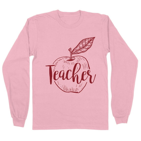 Teacher Apple Long Sleeve Shirt Unisex 2X-Large Pink