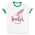 thumbnail image 1 of Teacher Apple Ringer Tee Shirt Unisex 2X-Large White/Kelly Green, 1 of 5