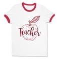 thumbnail image 1 of Teacher Apple Ringer Tee Shirt Unisex X-Large White/Red, 1 of 5