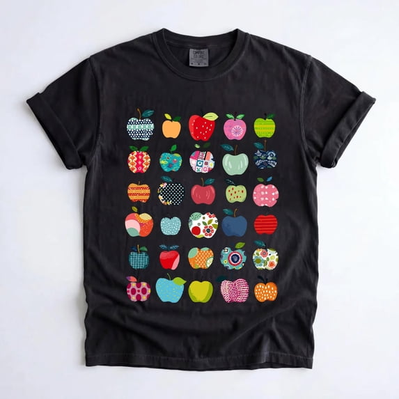 Teacher Apple T-Shirt, Retro Back to School Graphic, Cotton Tee