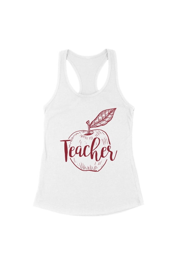 Teacher Apple Tank Top Fitted Racerback Women's Large White