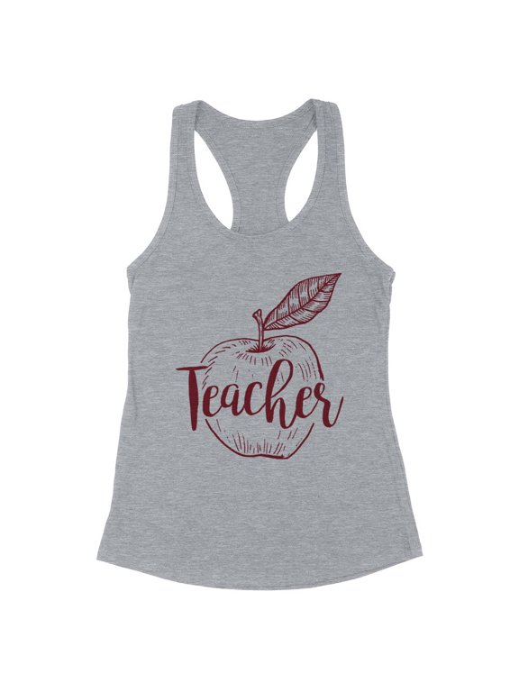 Teacher Apple Tank Top Fitted Racerback Women's X-Large Heather Grey
