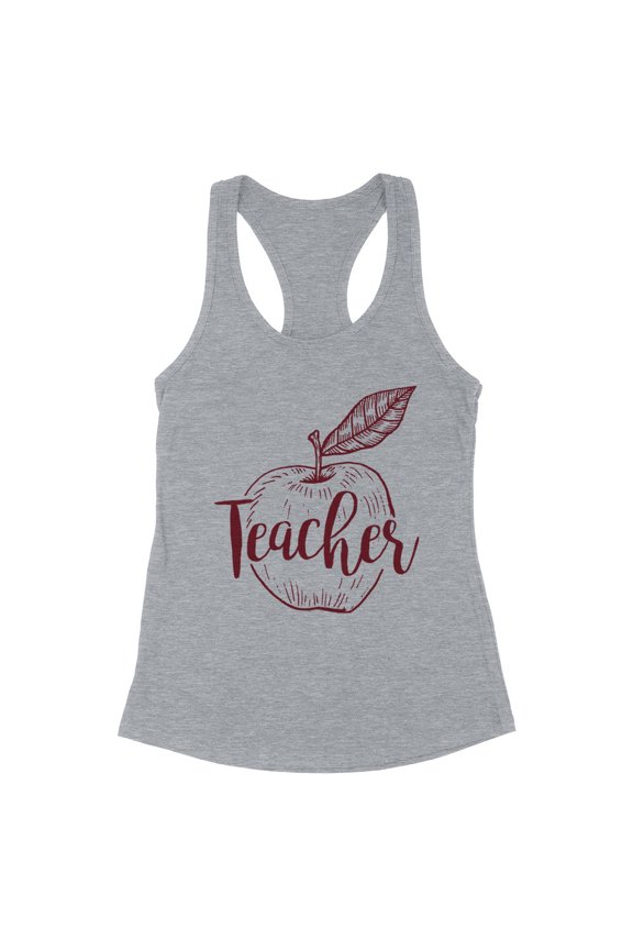 Teacher Apple Tank Top Fitted Racerback Women's X-Small Heather Grey