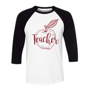 Teacher Apple Three-Quarter Raglan Sleeve Baseball Shirt Unisex 2X-Large White/Black