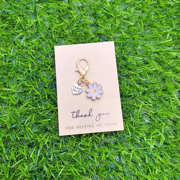 Teacher Appreciation Bee & Flower Keychain, Thank You Gift Keyring with "Helping Me Grow" Card