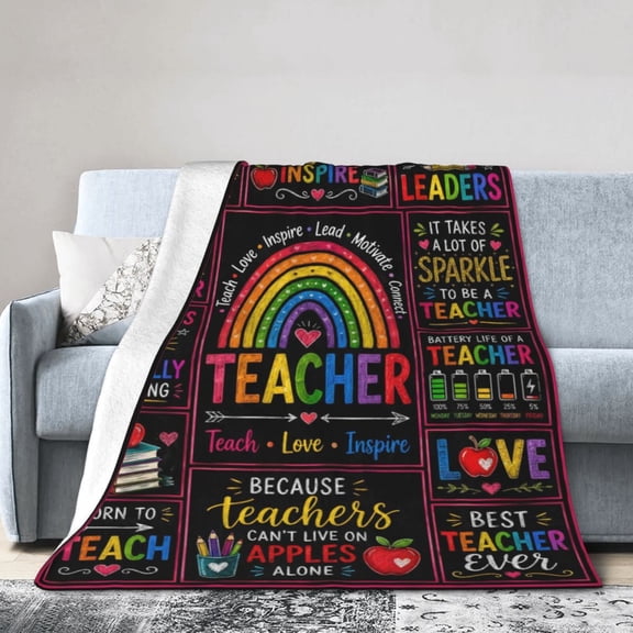 Teacher Appreciation Blanket Gift Throw Blanket Cozy Soft Rainbow Chalkboard Gift for Teacher Women 50x40