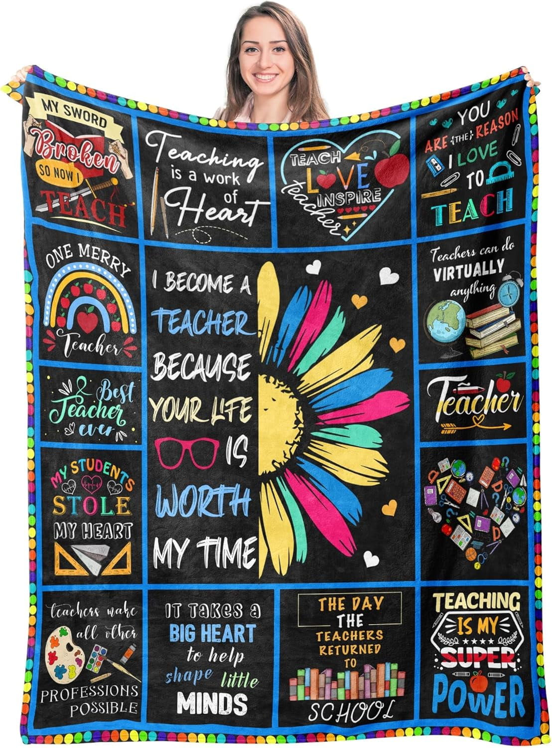Teacher Appreciation Blanket - Thank You Gift for Women & Men Teachers, Back to School or End of Year Gift