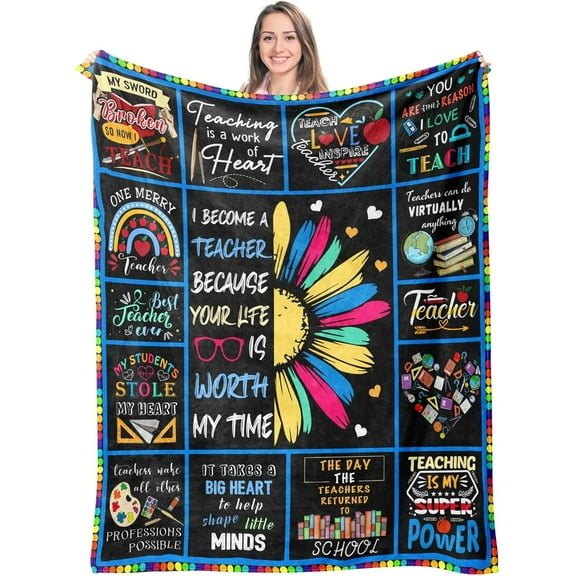 Teacher Appreciation Blanket - Thank You Gift for Women & Men Teachers, Back to School or End of Year Gift