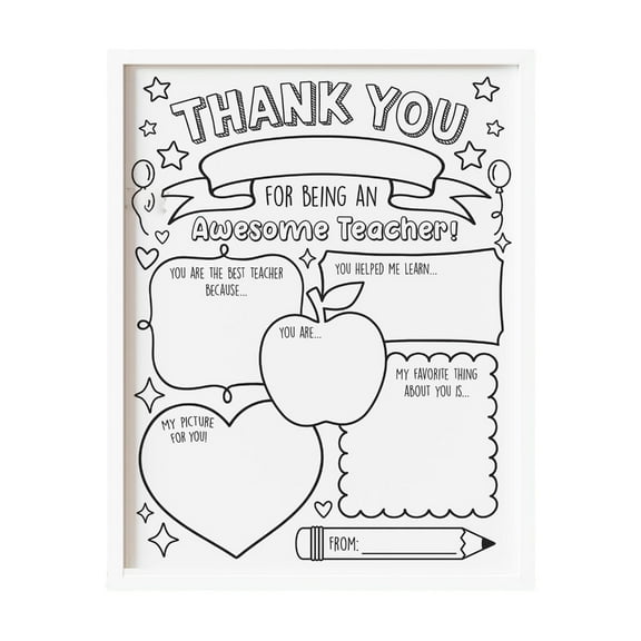Teacher Appreciation Card Coloring Poster 11x17cm Handmade Thank You Card