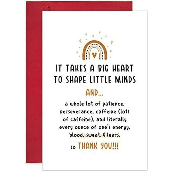 Teacher Appreciation Card – “It Takes a Big Heart to Shape Little Minds” Rainbow Design – Envelope Included, Blank Inside – Ideal Gift for Educators, Teachers, and Mentors