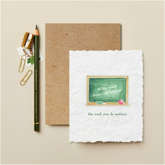 Teacher Appreciation Card - "To the Most Amazing Teacher" with Chalkboard Illustration - Blank Inside, Eco-Friendly Materials - Perfect Gift for Teacher Appreciation Day or End of Year
