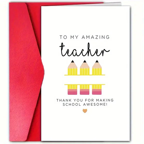 Teacher Appreciation Card To My Amazing Teacher Thank You for Making School Awesome Includes Red Envelope Perfect Gift for Educators