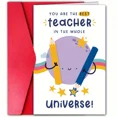 thumbnail image 1 of Teacher Appreciation Card – “You Are the Best Teacher in the Whole Universe” – Cute Space Theme – Envelope Included, Blank Inside – Perfect Gift for Educators, 1 of 2