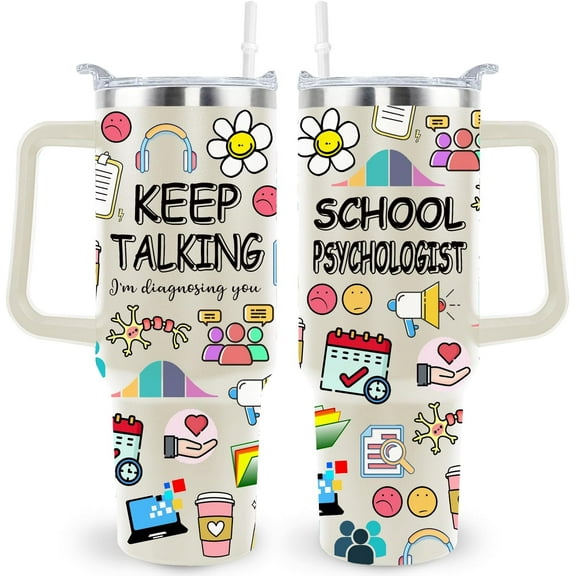 Teacher Appreciation Gift: 40oz Insulated Tumbler with Straw & Handle for School Psychologists, Counselors & Educators