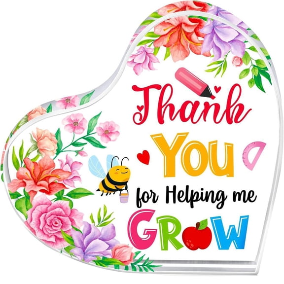 Teacher Appreciation Gift Heart Shaped Paperweight Thank You For Helping Me Grow Meaningful Keepsake For Educators Personalized Birthday Valentines Day Desk Decor Classroom Office Home Decor Gift