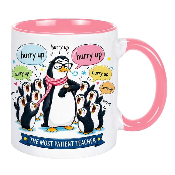 Teacher Appreciation Gift Mug, The Most Patient Teacher Penguin Ceramic Coffee Cup, Funny Teacher Mug for Classroom Desk and End of Year Gift