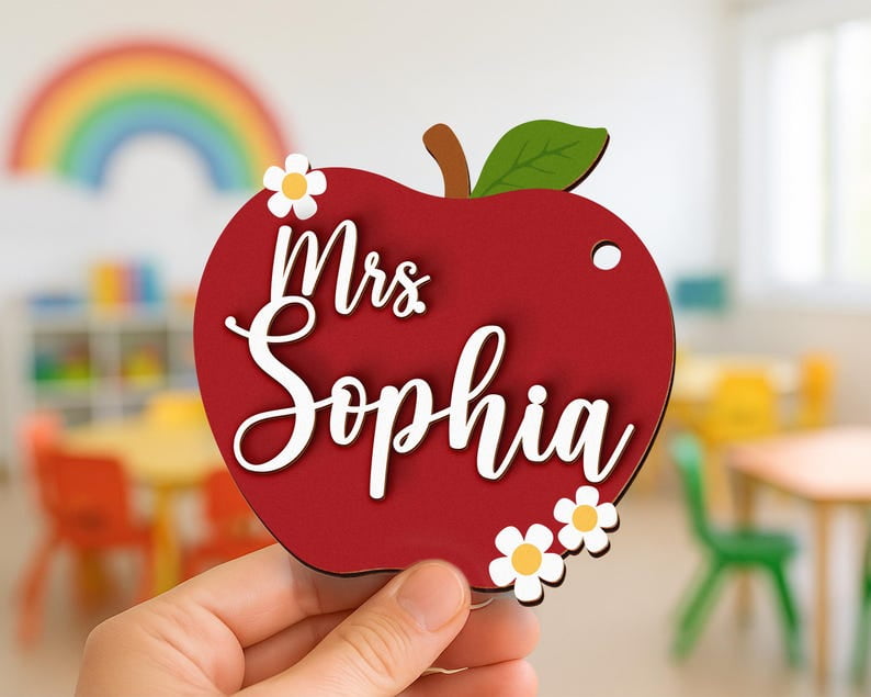 Teacher Appreciation Gift – Personalized Apple Pencil Name Tag, Thank You Teacher Keychain, Back to School & End of Year Gift from Student