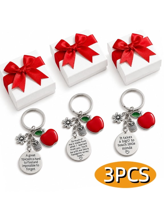 Teacher Appreciation Gift Teachers Keychain with Gift Boxes Graduation Christmas Gifts Heart Shape Pendant for Teachers Thank You Gift 3Pcs