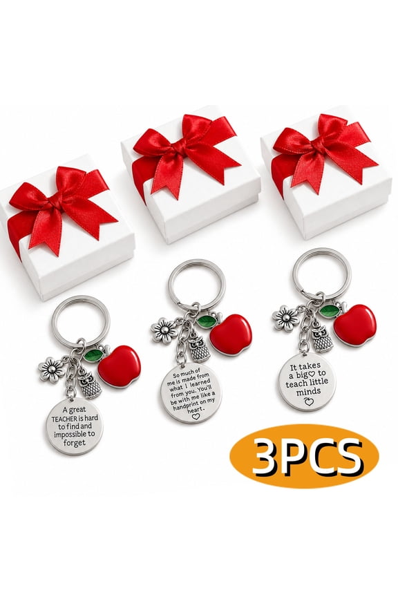 Teacher Appreciation Gift Teachers Keychain with Gift Boxes Graduation Christmas Gifts Heart Shape Pendant for Teachers Thank You Gift 3Pcs