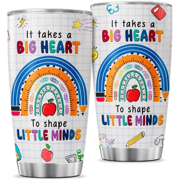 Teacher Appreciation Gift for Women, It Takes a Big Heart to Shape Little Minds Tumbler 20oz, Colorful Stainless Steel Travel Mug for Daycare, Preschool, Kindergarten, End of Year