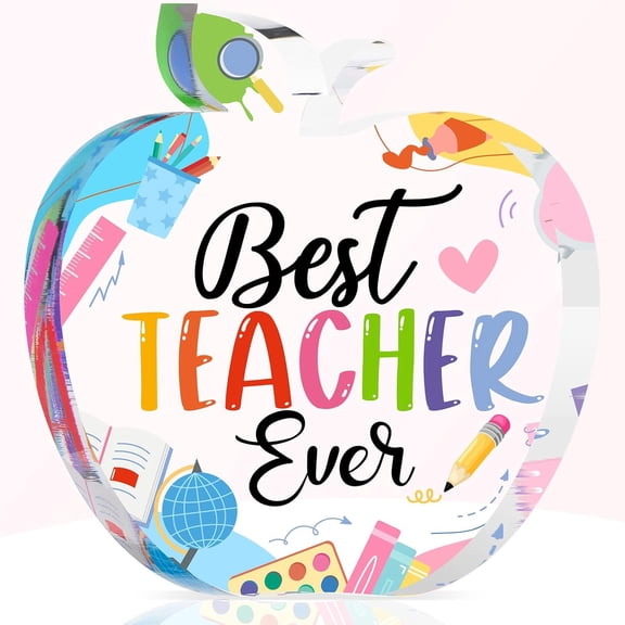Teacher Appreciation Gifts - 4 x 4 Inch Apple Shaped Acrylic Paperweight - Best Teacher Ever, Meaningful Teacher's Gift Birthday Teachers' Day Thank You Keepsake