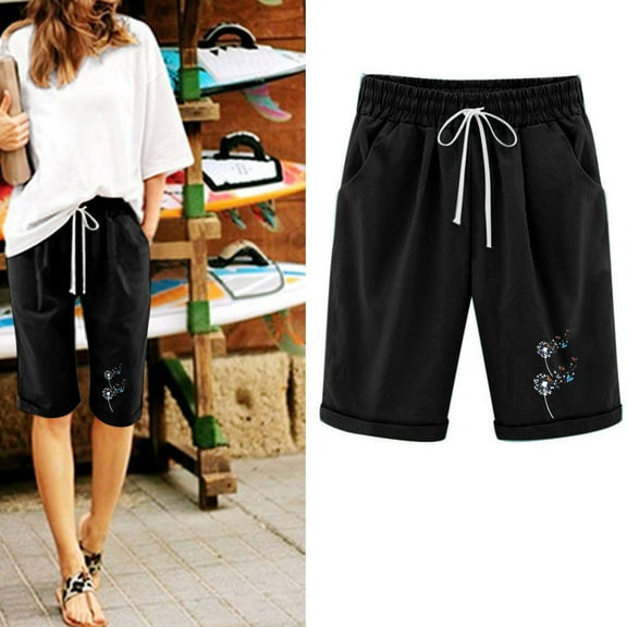 Teacher Appreciation Gifts AXXD Black Shorts for Women Casual Summer Plus Size Summer Printed Cotton Linen Pants Shorts New Summer Drop