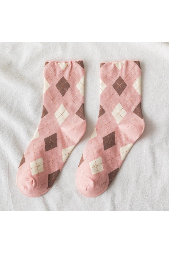 Teacher Appreciation Gifts AXXD Christmas Socks Women,Fashion Argyle Pattern Print England Style Cotton Middle Tube Socks