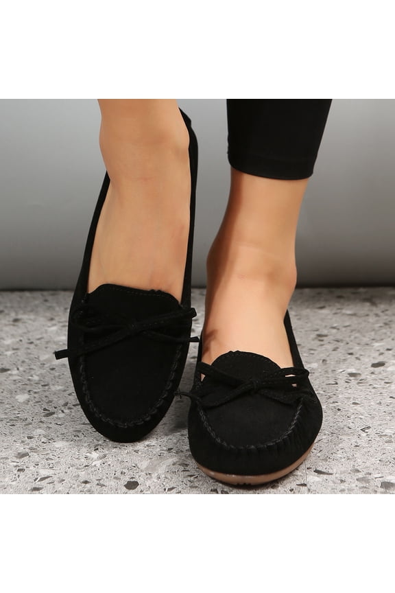 Teacher Appreciation Gifts AXXD Faux Leather Round Toe Low Heels Shallow Comfort Solid Color Bow Vintage Loafer Black Womens Fall Shoes 2024 Christmas Size 42(US:9)