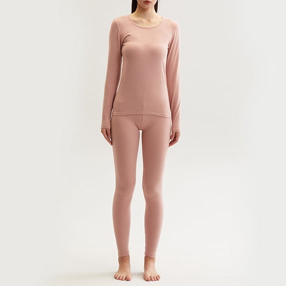 Teacher Appreciation Gifts AXXD Heated Thermal Tops for Women Cotton Long Sleeves Self Heating Round Neck Velvet Thermal Underwear for Women Set Clearance Pink Size L(US:6)
