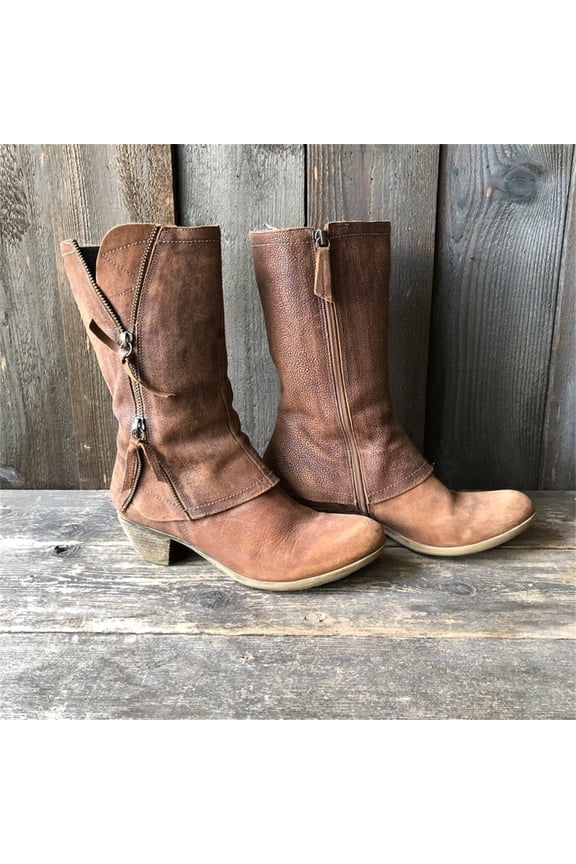 Teacher Appreciation Gifts AXXD Low-Heeled Mid-Calf Boots, Ladies Mid-Calf Medium Fall&Winter Rain Boots Running Shoes Womens White Boots Boots For Clearence