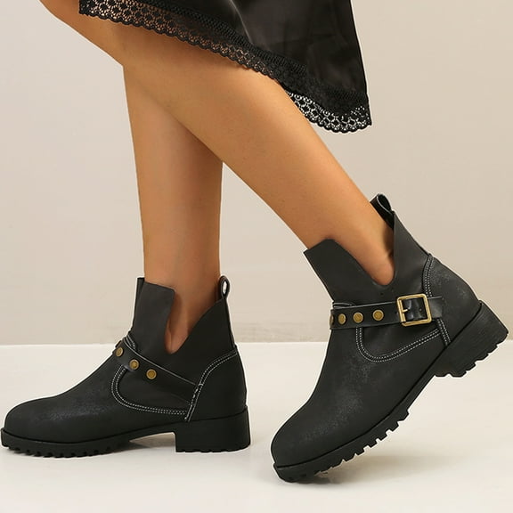 Teacher Appreciation Gifts AXXD Low Heels Shoes,Ankle Boots Fall&Winter Christmas For Ankle Boots For Women Medium Mid-Calf Slip On Shoes Women Ladies Shoes For Clearence