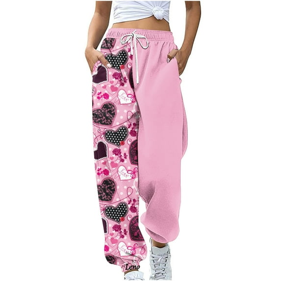 Teacher Appreciation Gifts AXXD Pink Lounge Pants Women Spring Workout Pocket Loose Sports Drawstring Valentine's Day Printed Pants