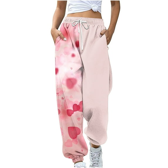 Teacher Appreciation Gifts AXXD Pink Warm Pants for Women Spring Spring Workout Pocket Loose Sports Drawstring Valentine's Day Printed Pants