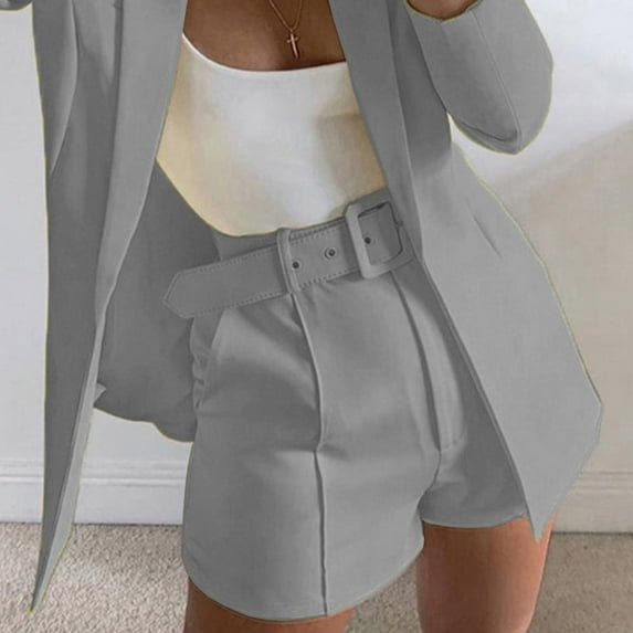 Teacher Appreciation Gifts AXXD Plus Size Shorts for Women Pocket Solid Suit Pant With Pockets Waisted Shorts With Belt Summer New Fashion