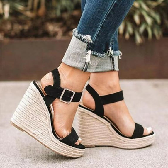 Teacher Appreciation Gifts AXXD Summer High Heel Thick Wedge Non-Slip Solid Color Beach Sandal Black Waterproof Shoes For Women Christmas Size 37(US:6)