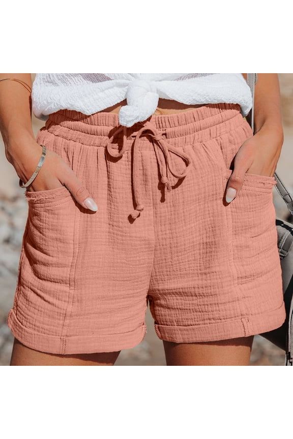 Shorts For Women,Summer Drawstring Elastic Waist Solid Short Ladies Shorts Pink 10