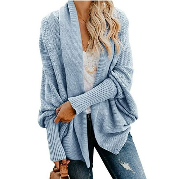 Teacher Appreciation Gifts AXXD Women Fall Jacket Solid Color Loose Long Sleeve Lantern Cardigans Coat Sky Blue Size S(Us:4)