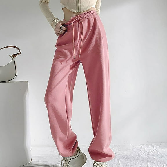 Teacher Appreciation Gifts AXXD Women's Cargo Pants Pink Summer Wide Leg Solid Color Loose Casual Straight Tube Large Size Long Pants Mother's Day
