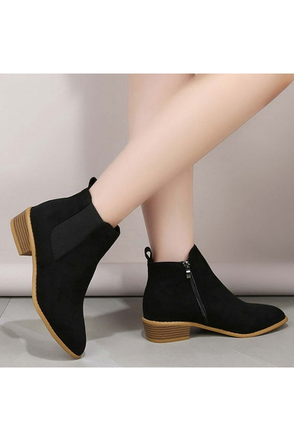 Teacher Appreciation Gifts AXXD Women's Chunky Side Zip Round Toe Middle-Heels Boots Womens Winter Work Boots Clearance Black Size 36(US:4.5)