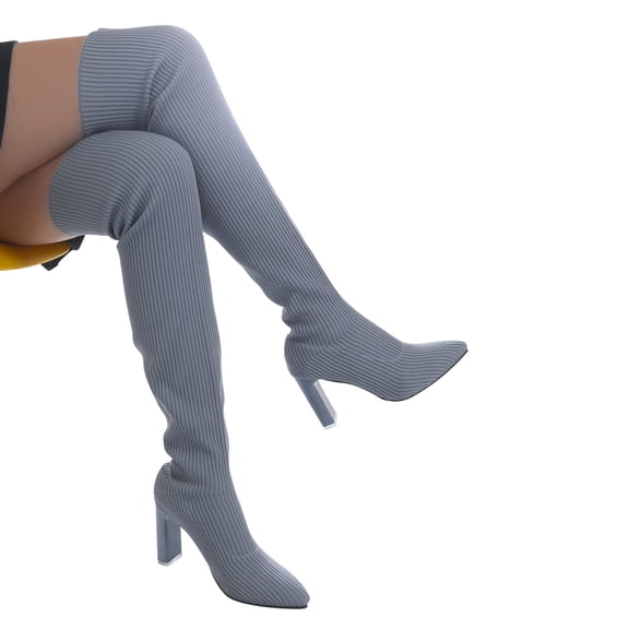 Teacher Appreciation Gifts AXXD Women's Elastic Pointy Toe Boots Over The Knee Wide Calf Boots for Women Clearance Gray Size 35(US:4.5)