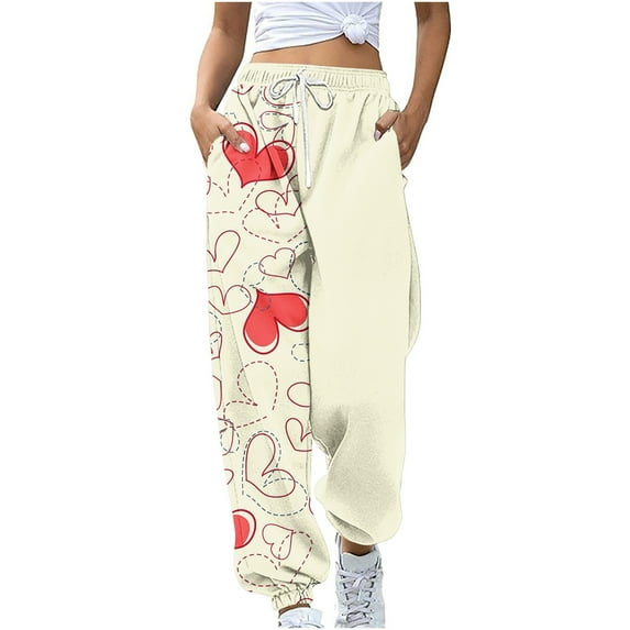 Teacher Appreciation Gifts AXXD Womens Cargo Pants Beige Summer Workout Pocket Loose Pants Sports Pants Drawstring Valentine's Day Printed Pants Casual Pants Mother's Day