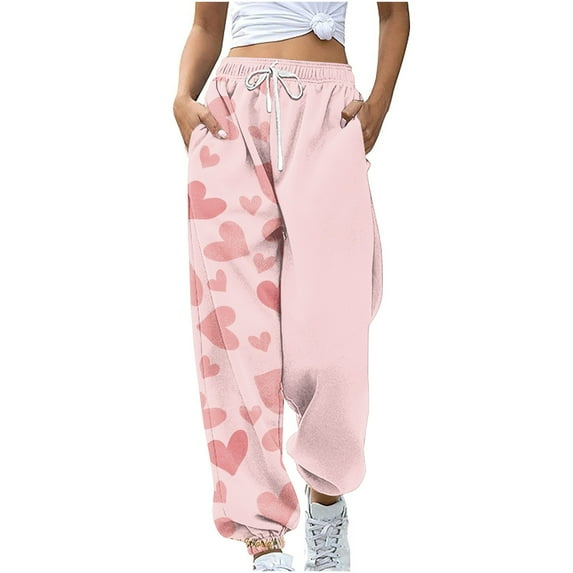 Teacher Appreciation Gifts AXXD Womens Sweat Pants Pink Fall Workout Pocket Loose Sports Drawstring Valentine's Day Printed Pants