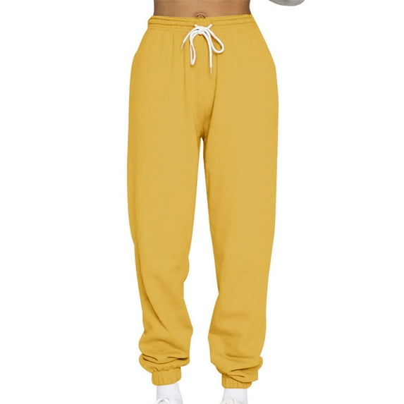 Teacher Appreciation Gifts AXXD Yellow Sweatpants Womens Summer High Waist Velvet Workout Casual Loose Sports Ankle Banded Trousers Fleece Pants Mother's Day