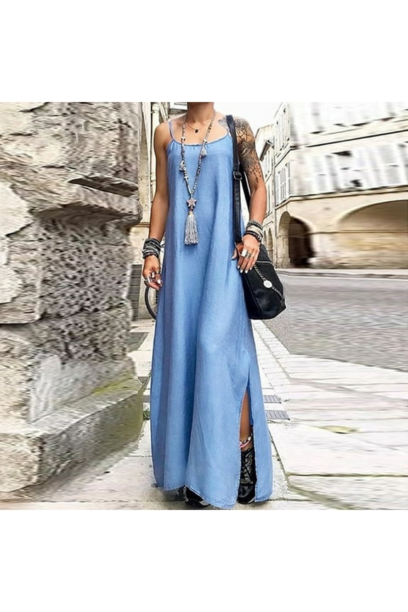 Teacher Appreciation Gifts AXXD burgundy dress for women,Suspenders Sexy Loose Denim Tube Top Dress Split Long Skirt long sleeve bodycon dress vacation dresses for women