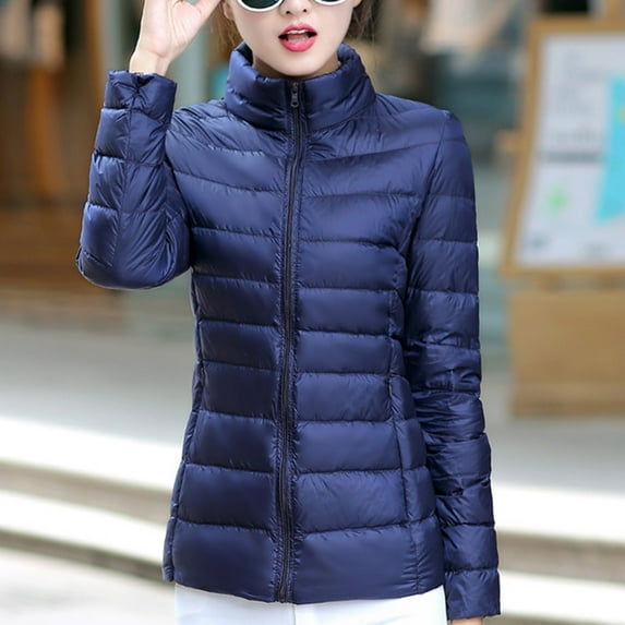 Teacher Appreciation Gifts AXXD lady Winter Jacket Slim Zippers Loose Long Sleeve Warm Blouse Jacket Navy Size 3XL(US:14)