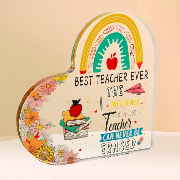 Teacher Appreciation Gifts Acrylic Plaque - Heart Shaped Acrylic Paperweight,End of Year Teacher Gifts,Thank You Teacher Christmas Gift for Women
